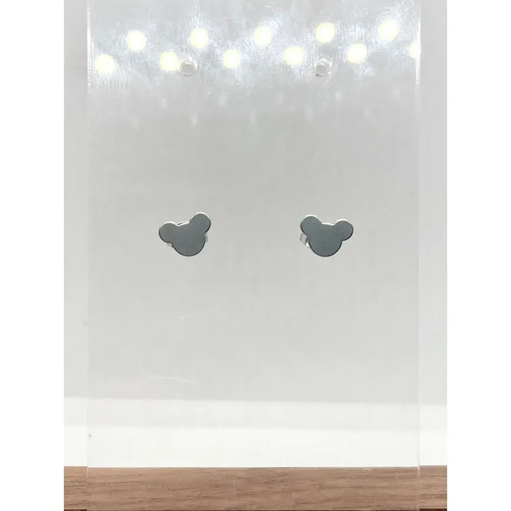 Silver Stainless Steel Mickey Mouse Silhouette Stud Earrings